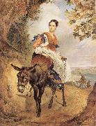 Karl Briullov Portrait of countess olga fersen riding a donkey oil on canvas
